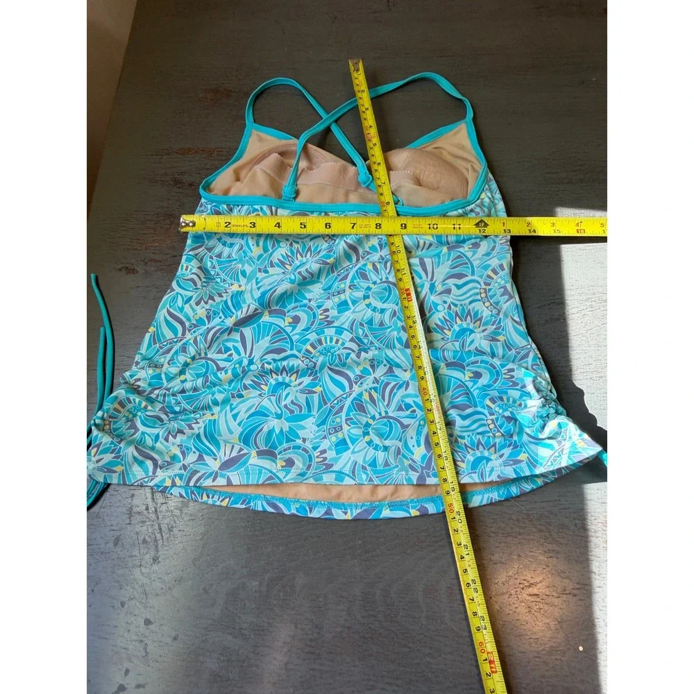 LL Bean Blue Floral Tankini Swim Top Adjustable Straps UPF 50+ Size 10 287865